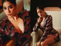 सोफे पर इठलाते हुए जान्हवी कपूर ने बिखेरे जलवे, डीप नेक आउटफिट में लगी मदहोश