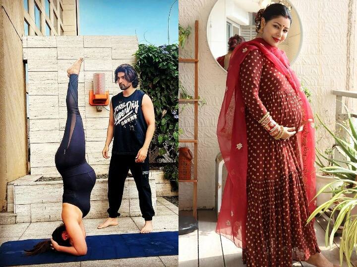 debina bonnerjee doing headstand in pregnancy shares photo on social media देबिना बनर्जी ने प्रेग्नेंसी के 9वें महीने में किया हैंडस्टैंड, फोटोज देख चौंक गए लोग
