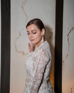 Dia Mirza Gracefully Poses In An Off-White Embroidered Dress - SEE PICS