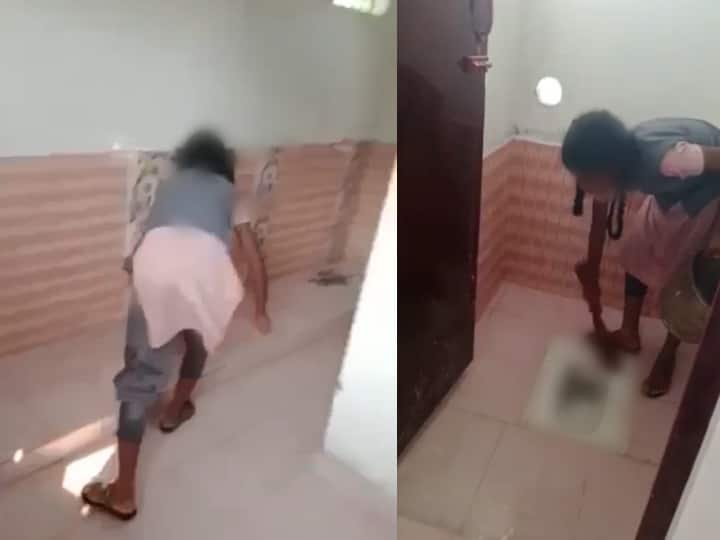 Government school girl student clean a rest room himself video is viral on social media கழிவறையை சுத்தம் செய்யும் அரசு பள்ளி மாணவி..!  சமூக வலைதளங்களில் பரவும் வீடியோ..!