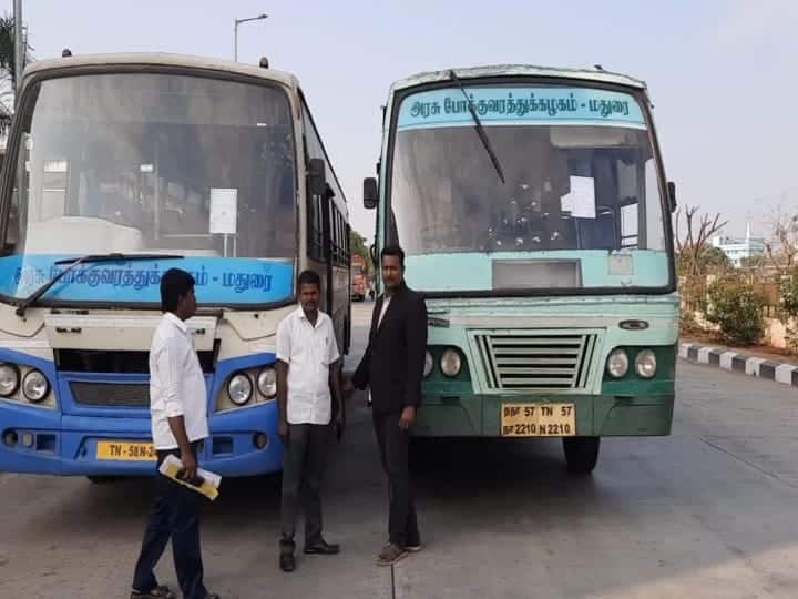 Court staff confiscated 2 government buses kept at Paalayangottai bus stand! பாளையங்கோட்டை பேருந்து நிலையத்தில் 2 அரசு பஸ்கள் ஏலம்
