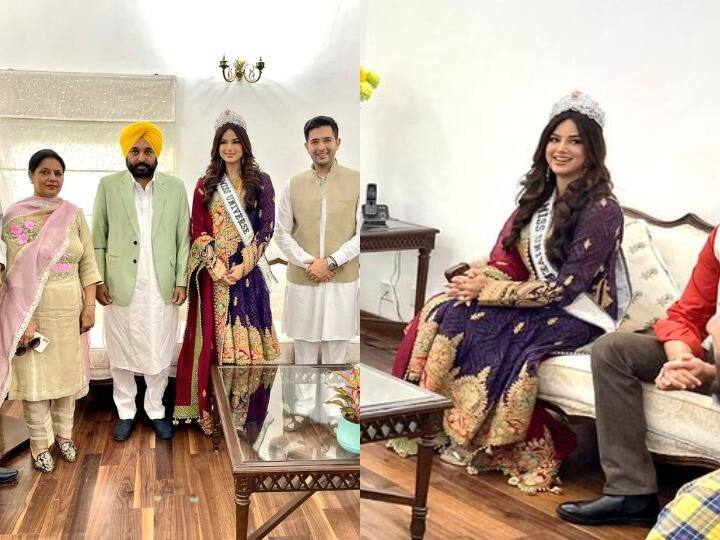 Punjab News: मिस यूनिवर्स हरनाज कौर संधू (Harnaaz Kaur Sandhu) ने पंजाब के मुख्यमंत्री भगवंत सिंह मान (Bhagwant Mann) के साथ मुलाकात की. इस मुलाकात के दौरान मुख्यमंत्री के साथ हरनाज कौर संधू ने कई अहम मुद्दों पर बातचीत की. साल 2021 में मिस यूनिवर्स का खिताब जीतकर हरनाज कौर संधू ने देश का सम्मान बढ़ाया है. मुलाकात के दौरान आम आदमी पार्टी के राज्यसभा सांसद राघव चड्ढा (Raghav Chadha) समेत कई और शख्सियत भी मौजूद रहीं. देखिए तस्वीरें....