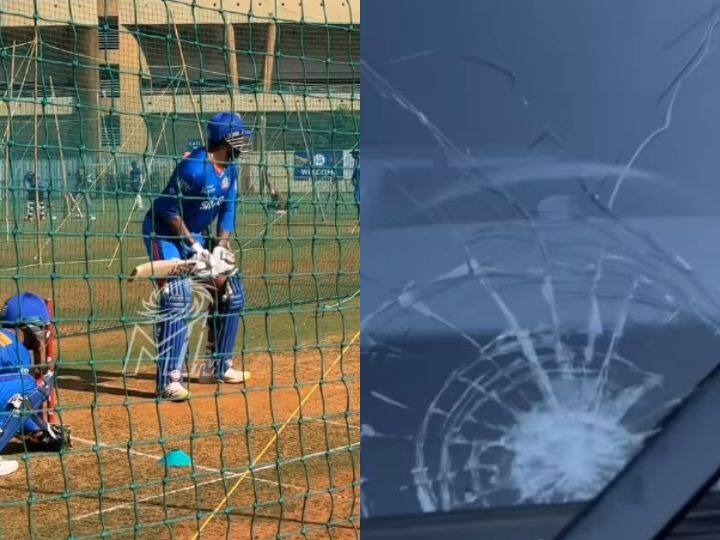 ipl 2022 kieron pollard hit six cracked glass of mumbai indians bus IPL 2022: कायरन पोलार्ड ने छक्का मारकर तोड़ दिया मुंबई इंडियंस की बस का कांच, वायरल हो रहा वीडियो