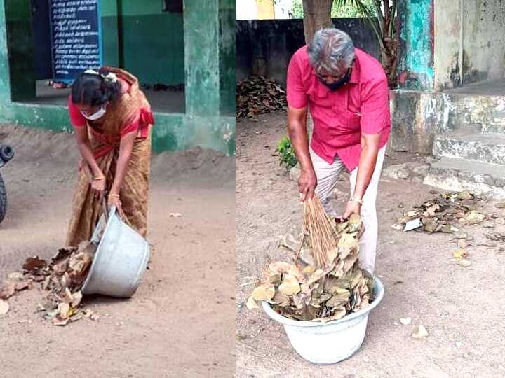 சிறுவந்தாடு : அரசு ஆரம்ப பள்ளியில் தூய்மை பணி மேற்கொண்ட ஆசிரியர்கள்