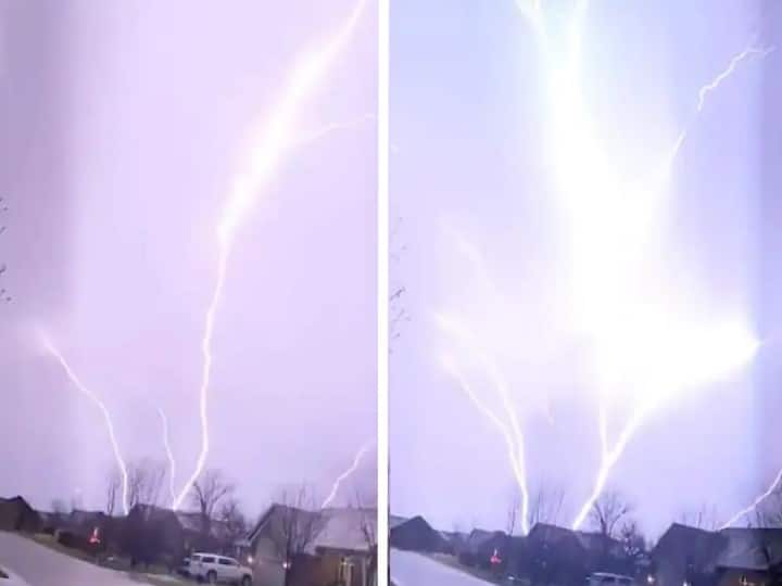 Video of Insane Upward Lightning Strike in Kansas goes viral Kanas Lightning: వీడియో - ఈ మెరుపులేంటీ, వెరైటీగా కింద నుంచి పైకెళ్తున్నాయ్, మేఘాల నుంచి కదా రావాలి?
