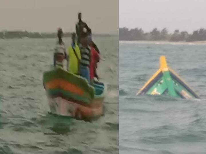 A power boat worth Rs 40 lakh parked on the beach near Marakkanam sunk in the sea மரக்காணம் அருகே கடலோரம் நிறுத்தப்பட்டிருந்த ரூ.40 லட்சம் மதிப்பிலான விசை படகு கடலில் முழ்கியது.