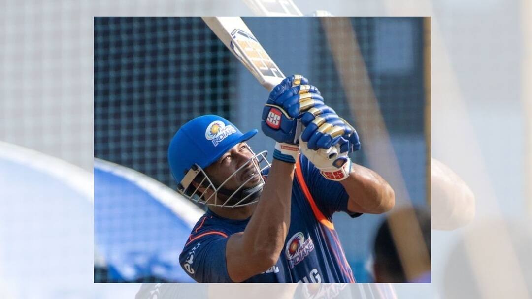 IPL 2022: Kieron Pollard broke windscreen of a bus with a huge six in MI practice, watch IPL 2022: পোলার্ডের বিশাল ছক্কায় ভাঙল বাসের কাচ, দেখুন ভিডিও