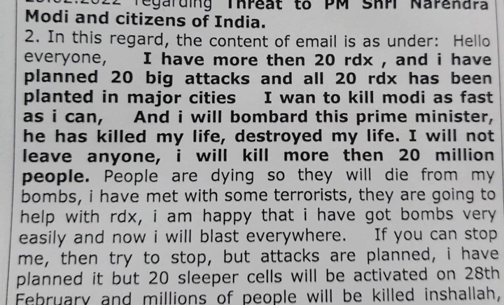 20 ਕਿਲੋ ਆਰਡੀਐਕਸ, 20 ਸਲੀਪਰ ਸੈੱਲ' ਨਾਲ ਪ੍ਰਧਾਨ ਮੰਤਰੀ ਮੋਦੀ ਦੀ ਹੱਤਿਆ ਦੀ ਸਾਜ਼ਿਸ਼, ਐੱਨਆਈਏ ਨੂੰ ਮਿਲਿਆ ਧਮਕੀ ਭਰਿਆ ਈਮੇਲ