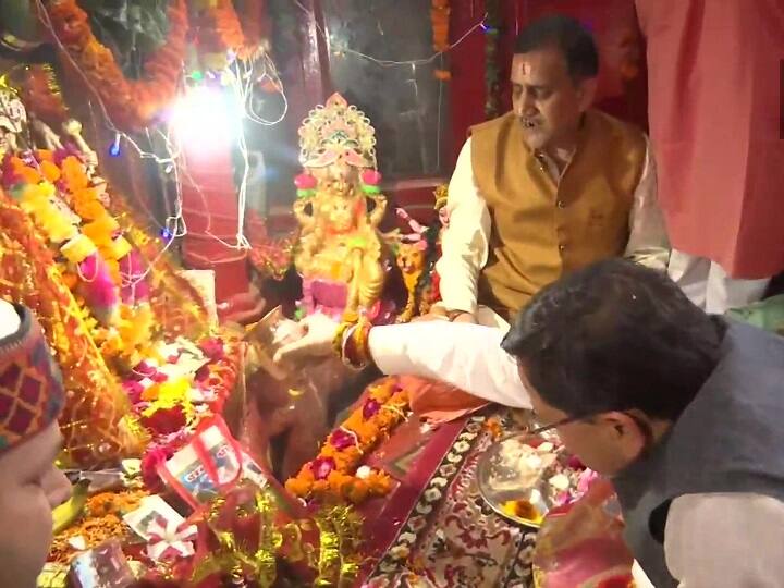Uttarakhand CM Pushkar Singh Dhami offers prayers at the Purnagiri Temple at Tanakpur on the first day of Chaitra Navratri. (ANI Photo)