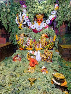 Jejuri : हिरव्यागार द्राक्ष वेलींच्या सजावटीमुळे खुलले जेजुरीच्या खंडेरायाचे रुप