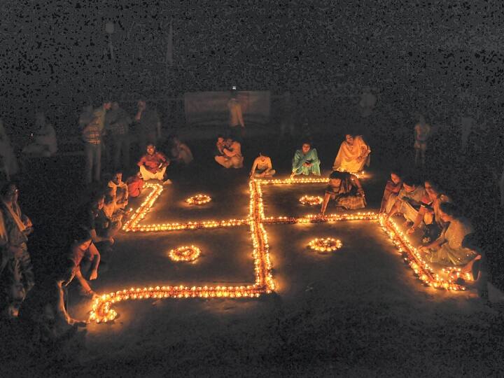 As Chitra Navratri begins, the preparations to welcome the Goddess Durga began a day before in many parts of the country. People light diyas to begin the celebrations of Chaitra Navratri in Moradabad. (PTI Photo)
