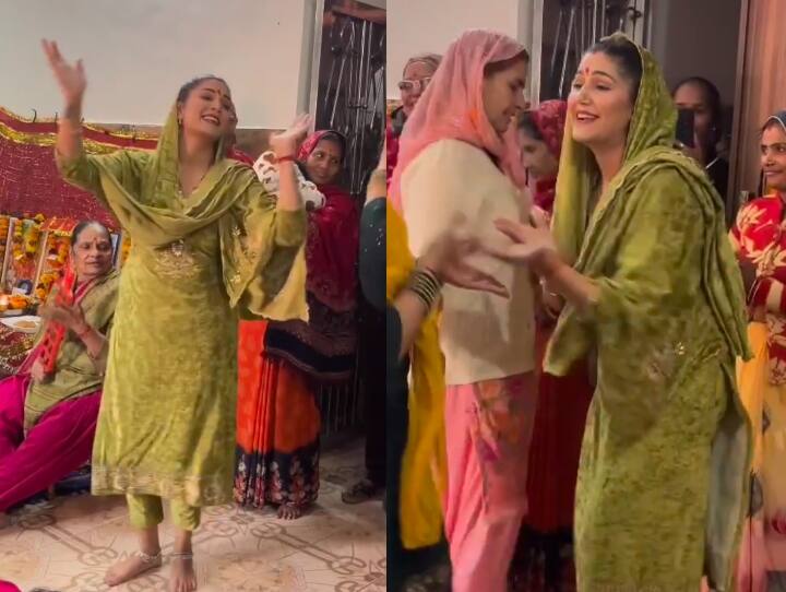 sapna choudhary shares satsang video wishes her fans happy navratri सत्संग में माता रानी के जयकारे लगाते हुए सपना चौधरी ने मारे ठुमके, देखें वीडियो