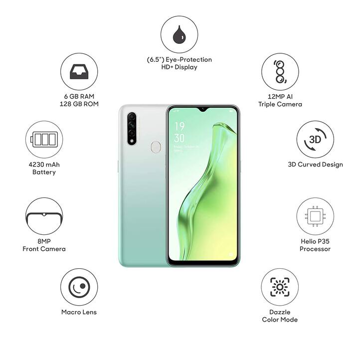 Oppo A31: इस स्मार्टफोन में 6.5 इंच की डिस्प्ले दी गई है. इसमें 6 जीबी की रैम के साथ 128 जीबी की इंटनरल मैमोरी दी गई है. इसमें ट्रिपल कैमरा रियर सेटअप दिया गया है. फोन में 5000mAh की बैटरी दी गई है. अमेजन पर इसकी कीमत 12990 रुपये है.