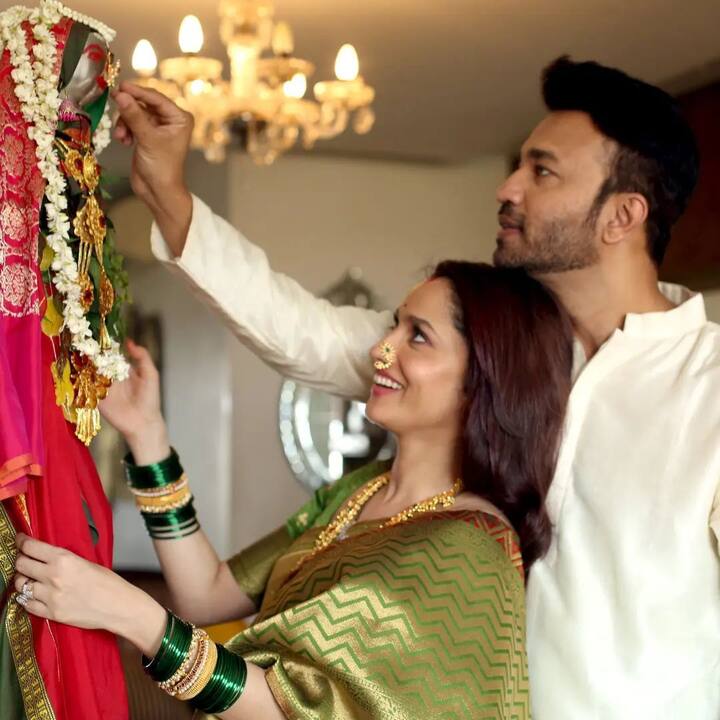 In an Instagram post, Ankita Lokhande posted a montage video of herself. The actress and her husband Vicky Jain can be seen praying for the festival of 'Gudi Padwa'. Their beautiful devotion to one another can be seen in the video.