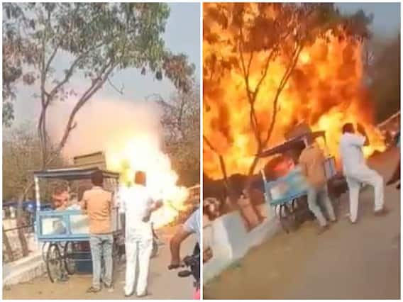 नई बुलेट खरीदकर पूजा के लिए मंदिर पहुंचा शख्स, अचानक लगी आग और धमाके में हुई स्वाहा