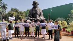 PHOTO : केंद्रीय तपास यंत्रणांविरोधात शिवसेना खासदारांचं संसद आवारात निषेध आंदोलन