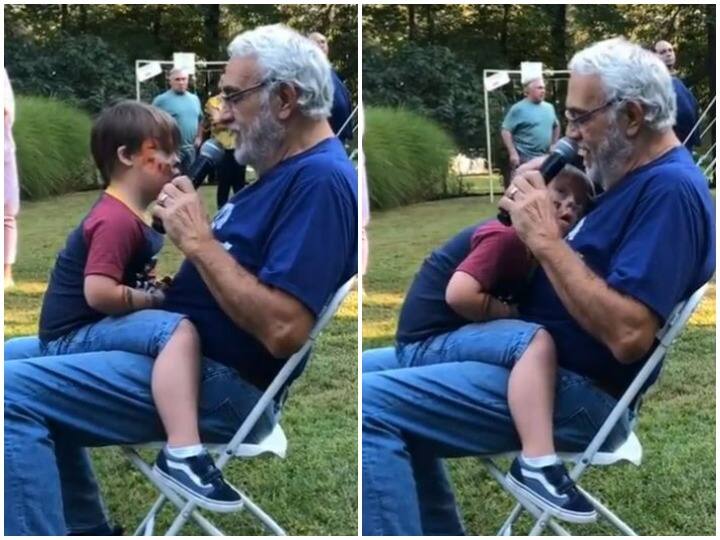 Grandfather sang What a Wonderful World song on grandson birthday दादा ने पोते के जन्मदिन पर गाया 'व्हाट ए वंडरफुल वर्ल्ड' सॉन्ग, दिल जीत रहा वीडियो