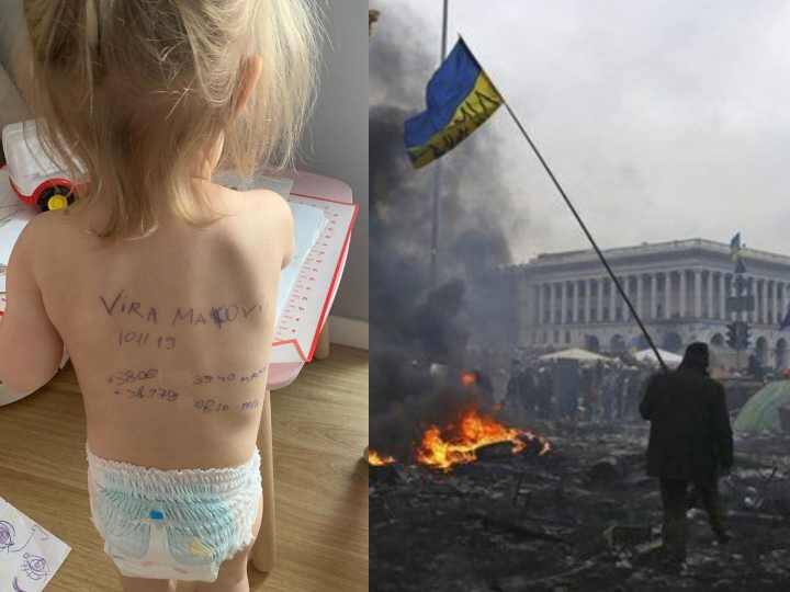 Ukrainian Mother Writes Family Details On Toddler's Back as war intense Ukraine Viral Photo: ”நீயாவது பொழச்சுக்கோ..” குழந்தைகளின் முதுகில் குடும்ப விவரத்தை எழுதிவைக்கும் உக்ரைன் அம்மாக்கள்