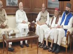 पीएम मोदी ने की मुलायम सिंह यादव और फारूक अब्दुल्ला से मुलाकात, राजनाथ और ओम बिरला भी रहे मौजूद