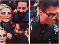 At RRR Success Bash, Ram Charan & Jr NTR Adorable Reaction To Rakhi Sawant As Karan Johar Ignores Her- Watch Video