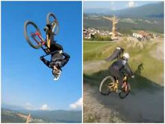 शख्स ने साइकिल से दिखाए हैरतअंगेज करतब, हवा में लगाई गुलाटी