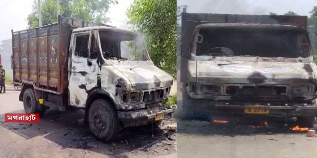 South 24 Pargana, mograhat double murder case, local agitates against police South 24 Pargana News: জোড়া খুনে ধুন্ধুমার মগরাহাট, গাড়িতে আগুন, পুলিশকে ঘিরে বিক্ষোভ