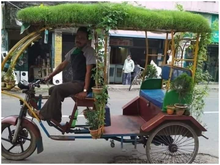 rickshaw driver makes Mini garden in his rickshaw to beat the heat Video Viral गर्मी से राहत पाने के लिए शख्स ने लगाया गजब का जुगाड़, खूब वायरल हो रही तस्वीर