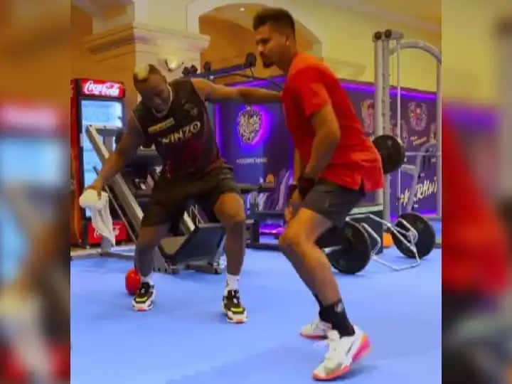 ipl 2022 kkr players shreyas iyer and andre russell dance on calm down song of rema IPL 2022: KKRના કેપ્ટન શ્રેયસ અય્યરનો 'ડાન્સર કિંગ' અવતાર, જુઓ રસેલ સાથે કરેલા જોરદાર ડાન્સનો વીડિયો