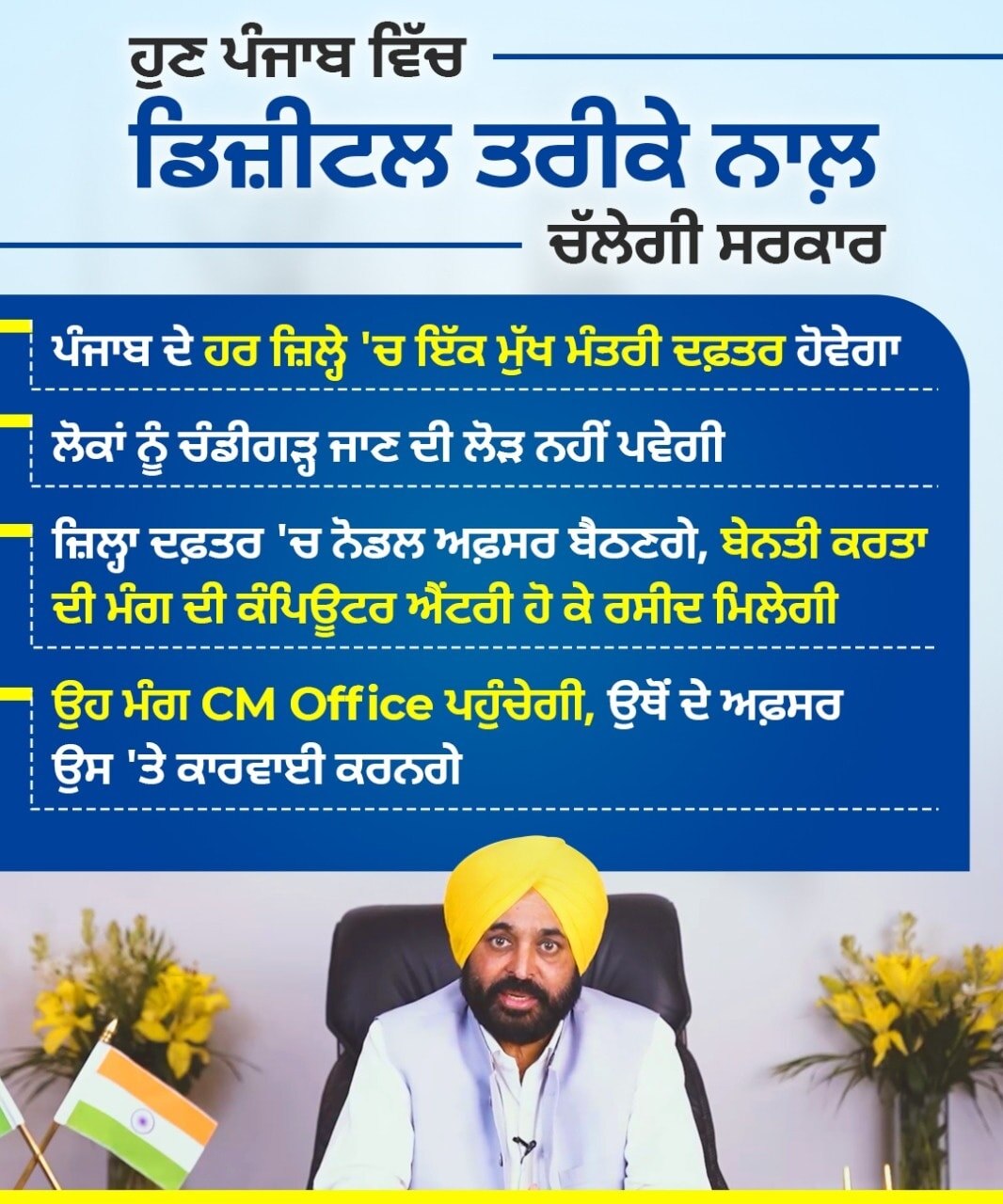 ਪੰਜਾਬ ਦੇ ਹਰ ਜ਼ਿਲ੍ਹੇ 'ਚ ਖੁੱਲਣਗੇ CM ਦਫਤਰ, CM Bhagwant Mann ਦਾ ਵੱਡਾ ਐਲਾਨ