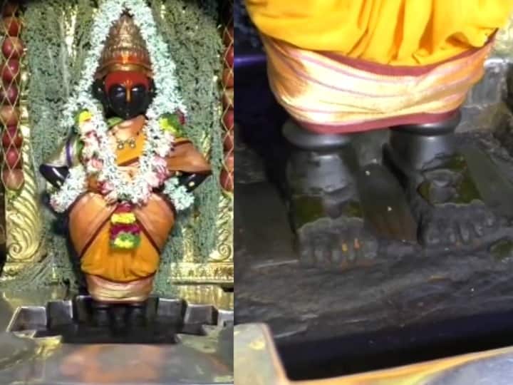 Maharashtra news Pandharpur Vajralap on the idol of Vitthal Rukmini started to go away in a short time devotees were very angry धक्कादायक! विठ्ठल रुक्मिणी मूर्तीवरील वज्रलेप अल्पावधीतच निघू लागला, भाविकांत तीव्र नाराजी