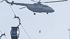 Jharkhand Ropeway Accident: Visuals of Mi-choppers rescuing stranded tourists on ropeway