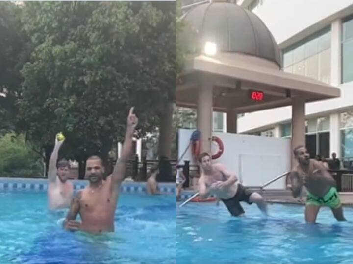 ipl 2022 punjab kings shikhar dhawan catch in swimming pool with jonty rhodes IPL 2022: शिखर धवन ने स्विमिंग पूल में डाइव लगाकर पकड़ा शानदार कैच, वीडियो देख आप भी करेंगे तारीफ