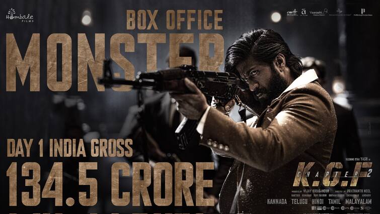 KGF 2 box office day 1 collection: Yash's film earns ₹134 crore, Hindi version gets ₹54 crore opening KGF 2 : રિલીઝ પહેલા અને રિલીઝના પ્રથમ દિવસે યશની ફિલ્મે સર્જ્યા અનેક રેકોર્ડ, પહેલા જ દિવસે કરી 134 કરોડની કમાણી