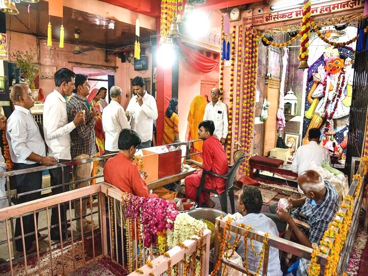 Devotees at a temple in Bikaner on the occasion of Hanuman Jayanti, Saturday. (PTI Photo)