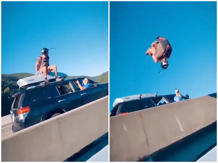 Man jumped under the bridge from moving car video is going viral OMG! ਚਲਦੀ ਗੱਡੀ ਤੋਂ ਵਿਅਕਤੀ ਨੇ ਪੁਲ ਹੇਠਾਂ ਮਾਰੀ ਛਾਲ , ਰੌਂਗਟੇ ਖੜ੍ਹੇ ਕਰ ਦੇਵੇਗੀ ਵਾਇਰਲ ਵੀਡੀਓ