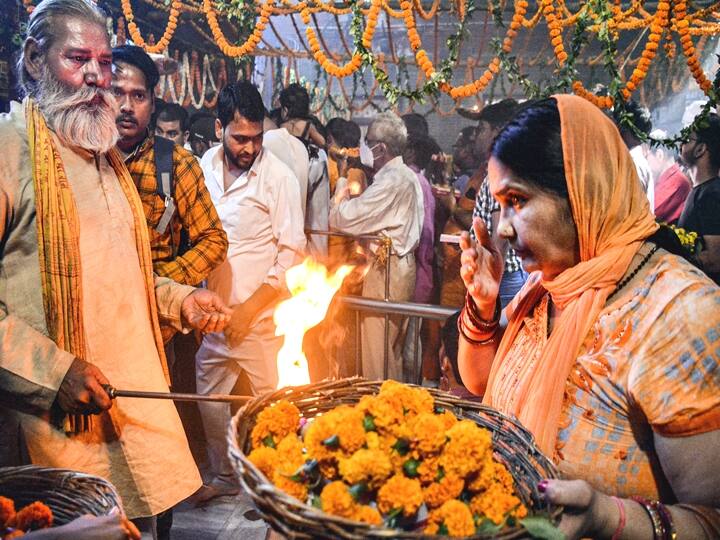 The birth of Lord Hanuman is celebrated as Hanuman Jayanti every year on the night of the full moon or Purnima during the month of Chaitra in the Hindu calendar. Devotees offer prayer rituals in Kanpur, Saturday. (PTI Photo)