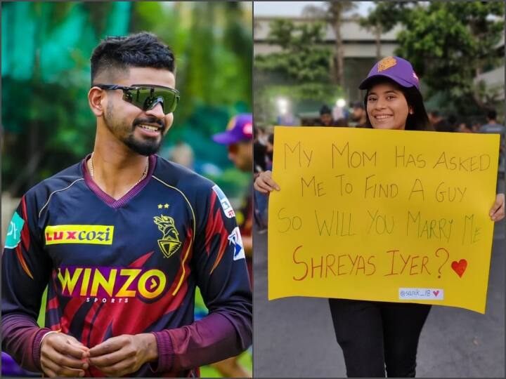 KKR vs RR, IPL 2022: Fan Girl Message to Kolkata Knight Riders captain Shreyas Iyer Goes Viral Social Media 'विल यू मैरी मी श्रेयस अय्यर'...KKR के कैप्टन को फैन गर्ल ने स्टेडियम के बाहर कुछ ऐसे किया प्रपोज़