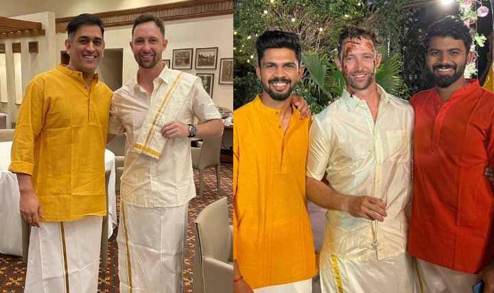 Chennai Super Kings Players Celebrate New Zealand Cricketer Devon Conway Pre Wedding Celebration- Watch Video Watch Video: சிஎஸ்கே வீரருக்கு விரைவில் டும் டும் டும்..  பார்ட்டிக்கு வேட்டி சட்டையில் வந்து அசத்திய டீம்மேட்ஸ்!