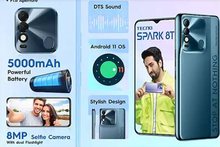 Tecno Spark 8T:এই স্মার্টফোনে ডুয়াল রেয়ার ক্যামেরা সেটআপ দেওয়া হয়েছে। এতে প্রাইমারি ক্যামেরা 50 মেগাপিক্সেল ও একটি   এআই লেন্স দেওয়া হয়েছে। পাশাপাশি সেলফি ও ভিডিও কলিংয়ের জন্য এতে একটি 8-মেগাপিক্সেল ফ্রন্ট ক্যামেরা রয়েছে। এর দাম 9,299   টাকা।
