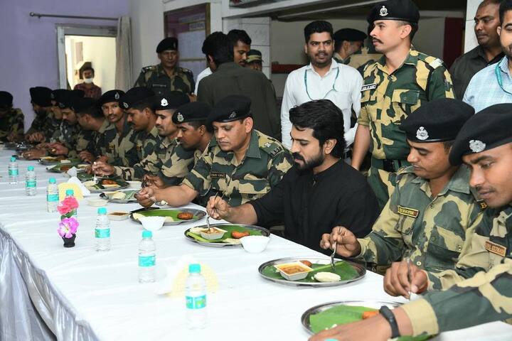 బోర్డర్ సెక్యూరిటీ ఫోర్స్ తో రామ్ చరణ్ (Image Courtesy: Ram Charan Instagram)