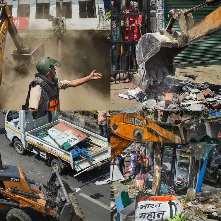 Jahangirpuri Demolition Drive by north MCD after violent clashes in area at ramnavmi ann Jahangirpuri Demolition Drive: '7 बुलडोजर, 8 ट्रक, 4 मिनी वैन और पुलिस', कुछ ऐसे जहांगीरपुरी में नार्थ एमसीडी ने चलाया बुलडोजर