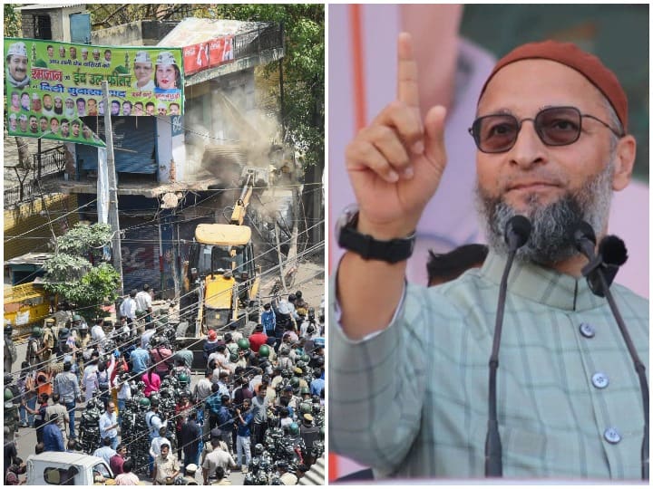 AIMIM chief Asaduddin Owaisi on anti-encroachment drive at Jahangirpuri Muslims undergoing collective punishment ओवैसी बोले- 'मुसलमानों को दी जा रही कलेक्टिव सजा, बुलडोजर सिर्फ अंसार पर चलता है, अर्जुन पर नहीं'