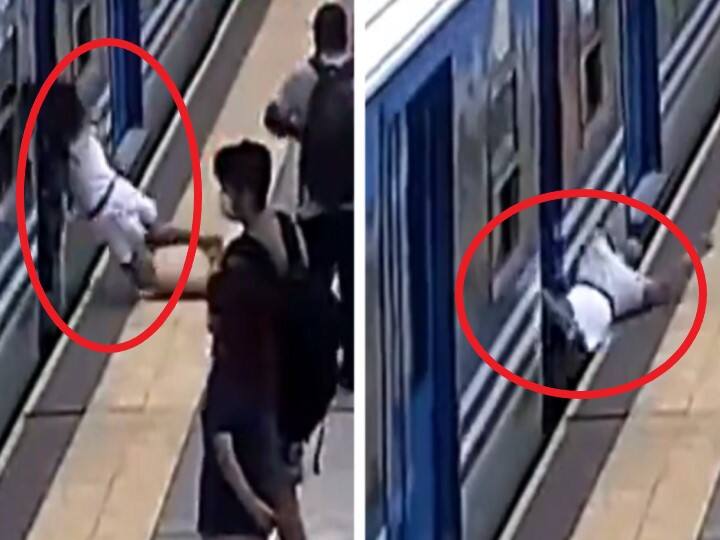 woman faints and falls off platform under moving train in Argentina Woman Falls Under Train: కదులుతున్న రైలు కిందపడినా బతికేసింది, లక్ అంటే ఈమెదే!