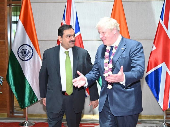 British PM Boris Johnson India Visit Gautam Adani HQ Ahmedabad PM Modi Shantigram First UK PM To Visit Gujarat 'Will Work With UK Firms On Defence, Aerospace Technologies': Gautam Adani Meets British PM Boris Johnson