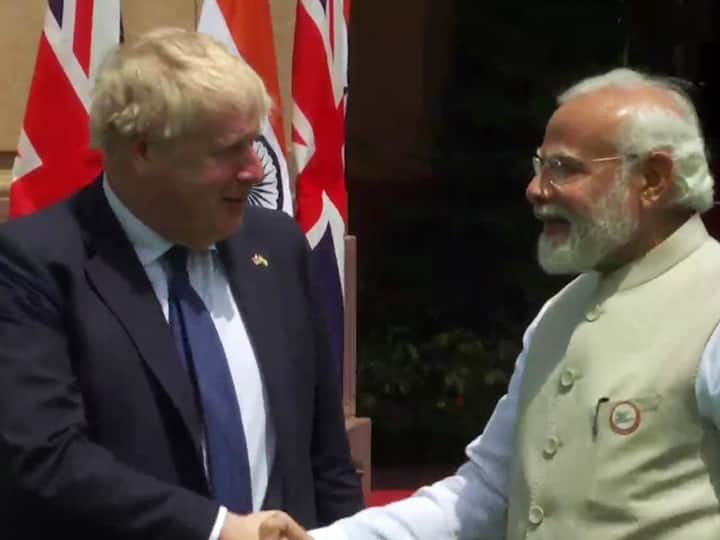 Premierminister Narendra Modi und der britische Premierminister Boris Johnson führen Gespräche im Hyderabad House
