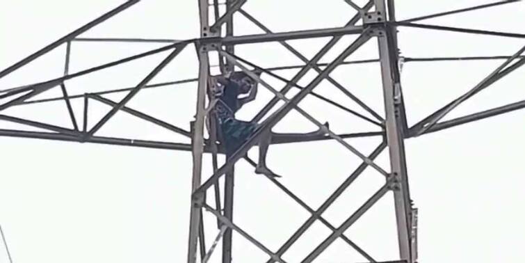 Howrah News: man sitting on electric tower, know in details Howrah News: বৈদ্যুতিক টাওয়ারের উপর মানসিক ভারসাম্যহীন ব্যক্তি, চাঞ্চল্য ডোমজুড়ে