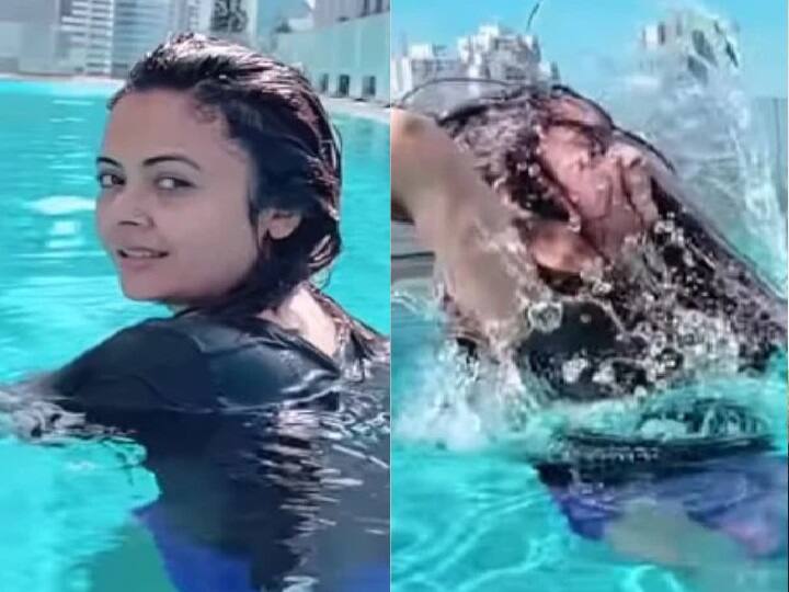 devoleena bhattacharya was seen chilling in swimming pool, see her gopi bahu glamorous avtaar पूल में कुछ यूं चिल करती नजर आईं देवोलीना भट्टाचार्य, 'गोपी बहू' का ये अंदाज देख तारीफ करते नहीं थक रहे फैन्स