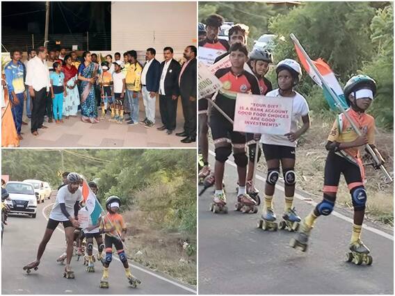 Wonder Kid Skating: కళ్లకు గంతలతో స్కేటింగ్ చేసిన బాలుడికి Minister RK Roja అభినందన| ABP Desam