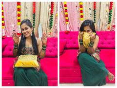 Sayli Kamble Mehendi Photos : मेहंदी सेरेमनी में ग्रीन शरारा सूट पहने बेहद खूबसूरत लगीं सिंगर सायली कांबले