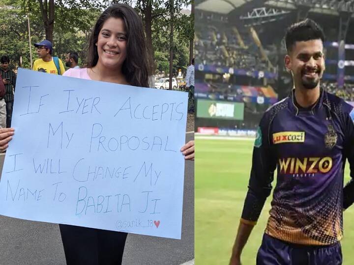 IPL 2022: Fan girl message to KKR captain Shreyas Iyer goes viral in social media KKR vs GT: “அவர் என் காதலை ஒப்புக்கொண்டால்.. என்னுடைய பெயரை..” : ட்ரெண்டாகும் ரசிகையின் பதாகை..